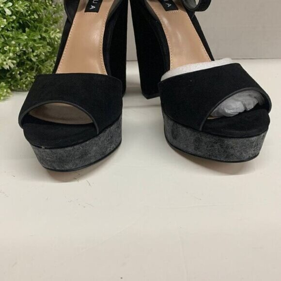 Aqua Mardi Platform Slingbacks Blocked Heels Sandals Size 9.5M Black Suede - Picture 2 of 11